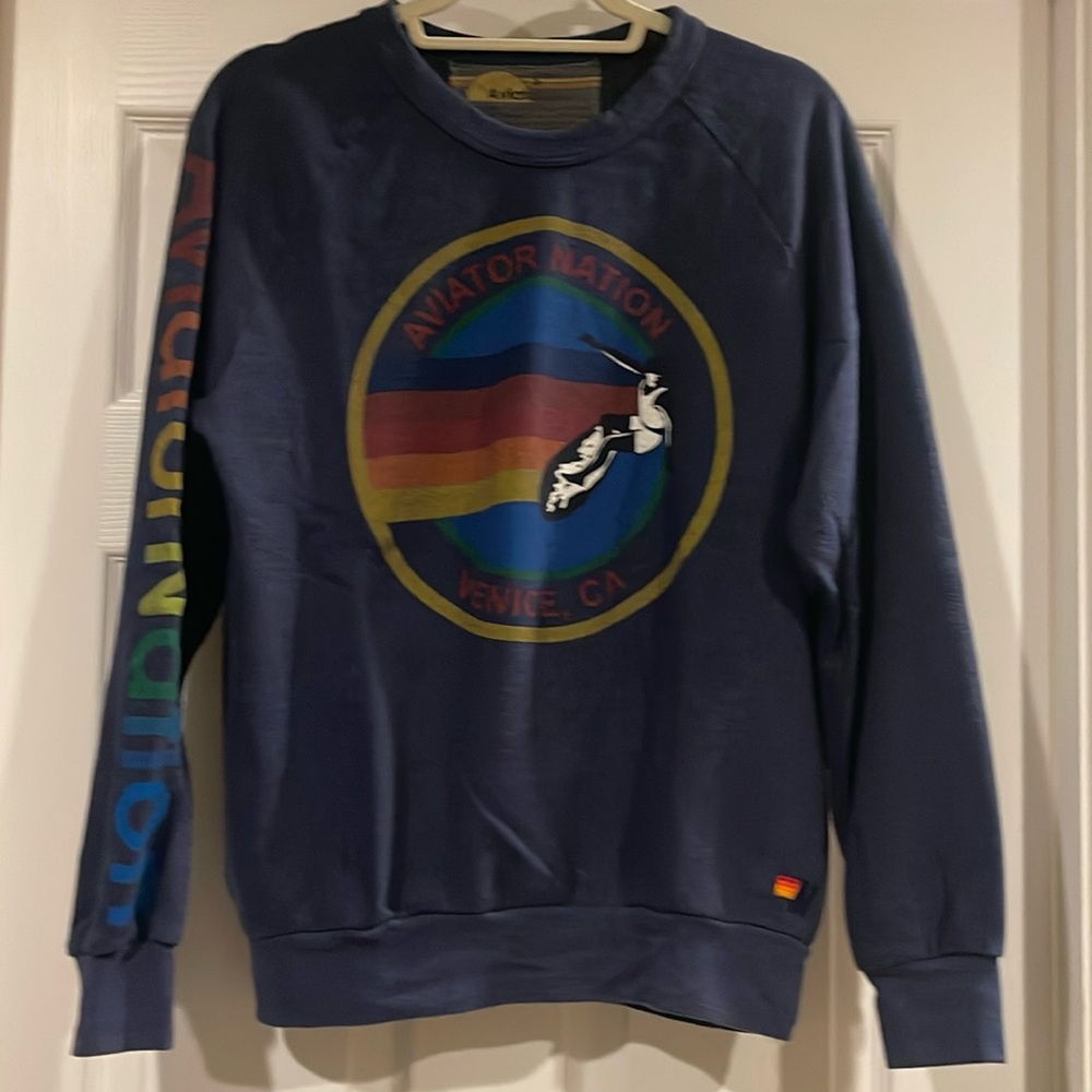 Aviator Nation Navy Sweatshirt with Multicolor Logo